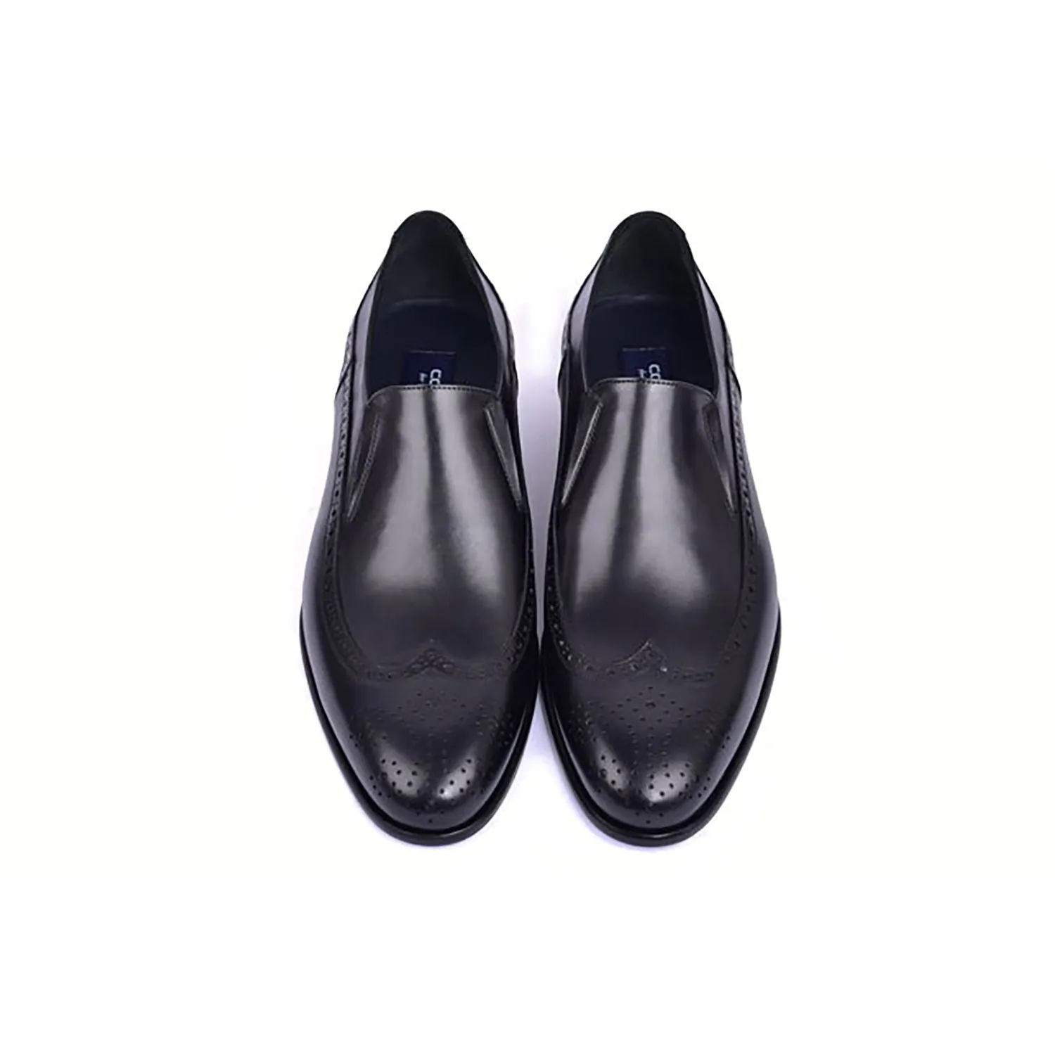 Corrente C0435-6401 Men's Shoes Black Calf-Skin Leather Wingtip Loafers (CRT1480)