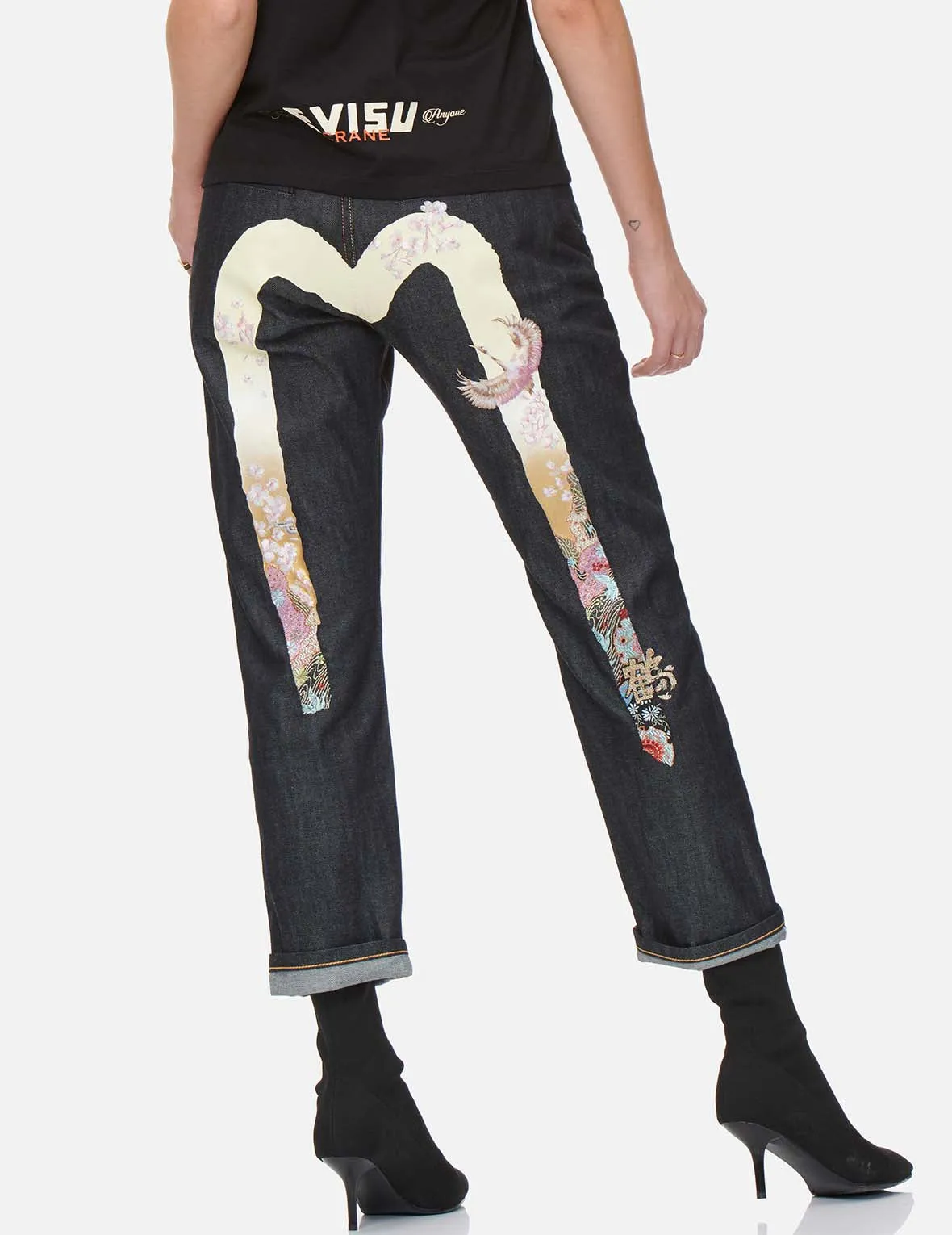 Crane Embroidered Gradated Daicock Boyfriend Jeans