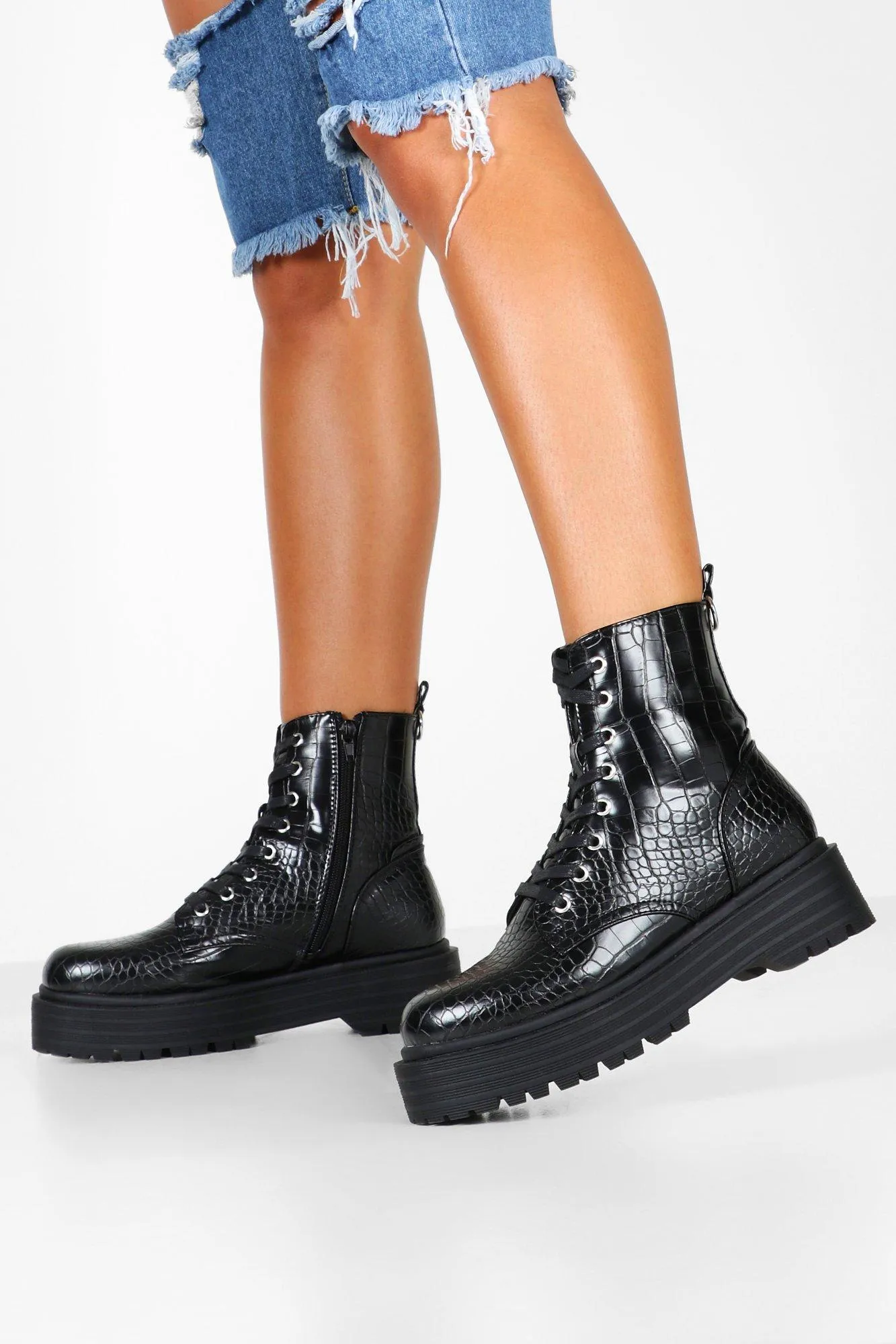 Croc Chunky Sole Combat Boots