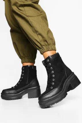 Croc Panel Chunky Combat Boots