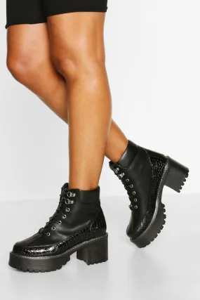 Croc Panel Chunky Platform Combat Boots