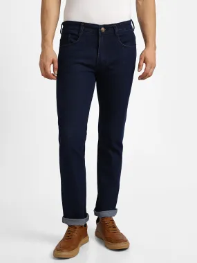 Dark Blue Regular Fit Washed Jeans Stretchable