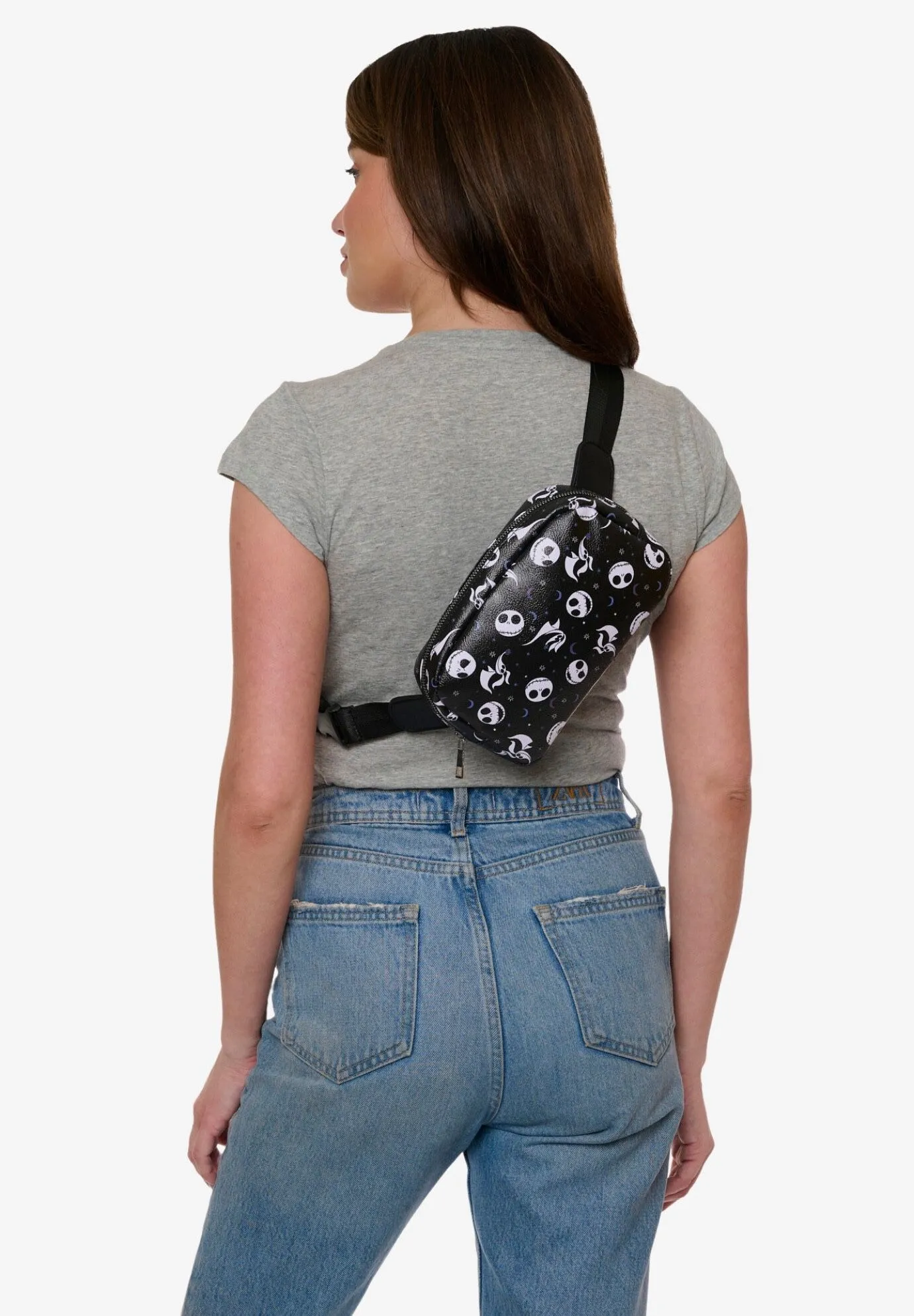 Disney Nightmare Before Christmas Jack Skellington Belt Bag Crossbody Zippered All Over Print Faux Leather