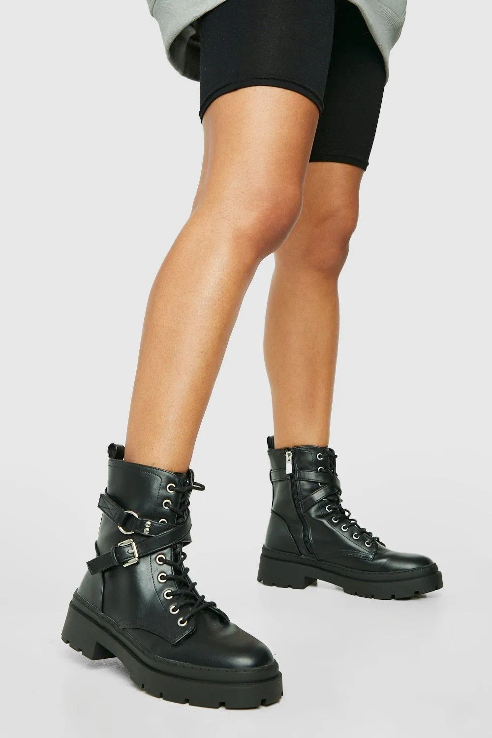 Double Strap Eyelet Combat Boots