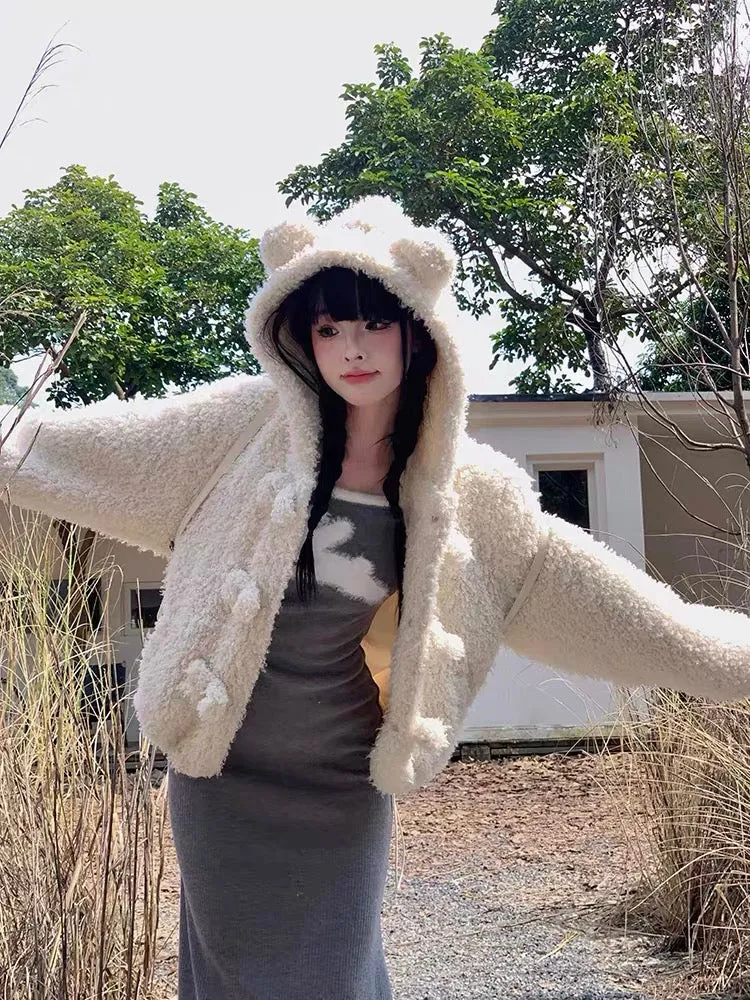 Drowning Three Fish Plush Knitted Dress Women's Autumn and Winter Breast-type Little People Wear Rabbit Sweater Dress Fishtail L