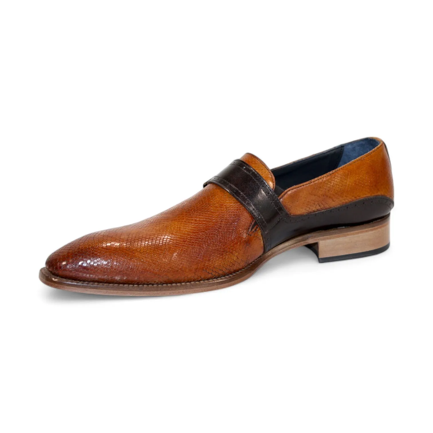 Duca Sezze Men's Shoes Cognac/Chocolate Snake Print/Calf-Skin Leather Loafers (D1170)