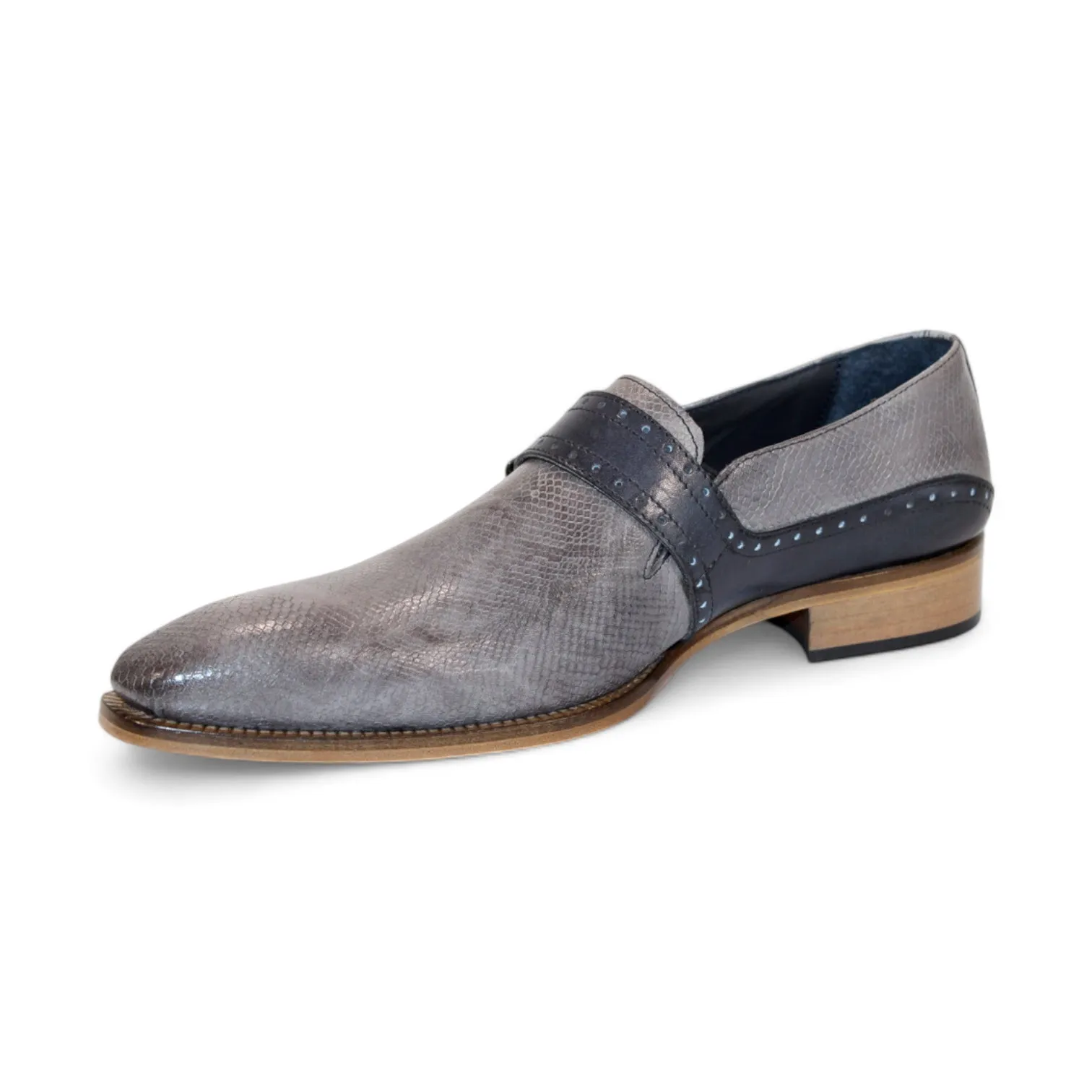 Duca Sezze Men's Shoes Light Grey/Dark Grey Snake Print/Calf-Skin Leather Loafers (D1171)