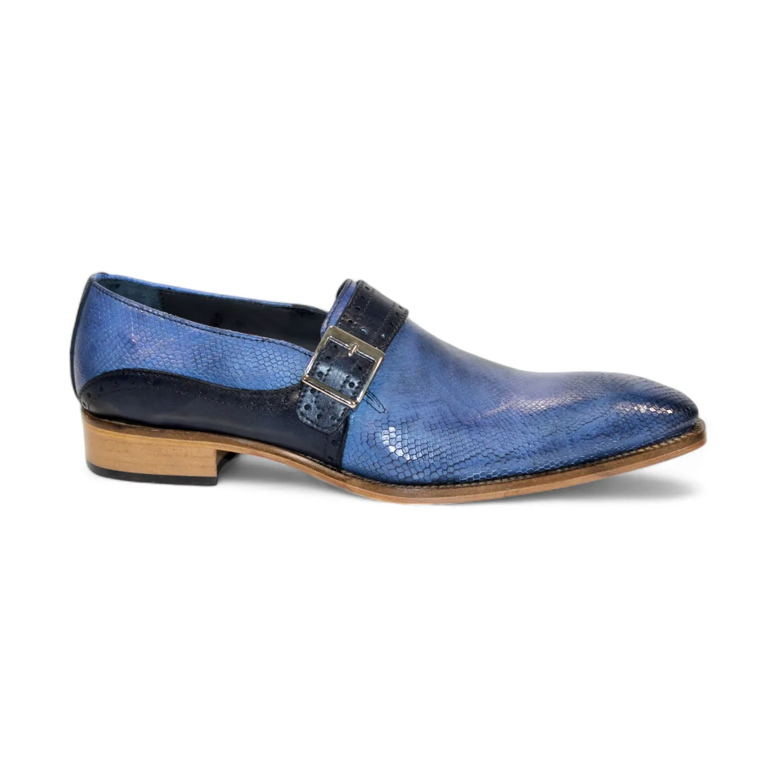 Duca Sezze Men's Shoes Powder Blue/Navy Snake Print/Calf-Skin Leather Loafers (D1172)