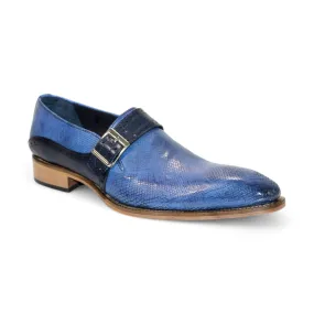 Duca Sezze Men's Shoes Powder Blue/Navy Snake Print/Calf-Skin Leather Loafers (D1172)