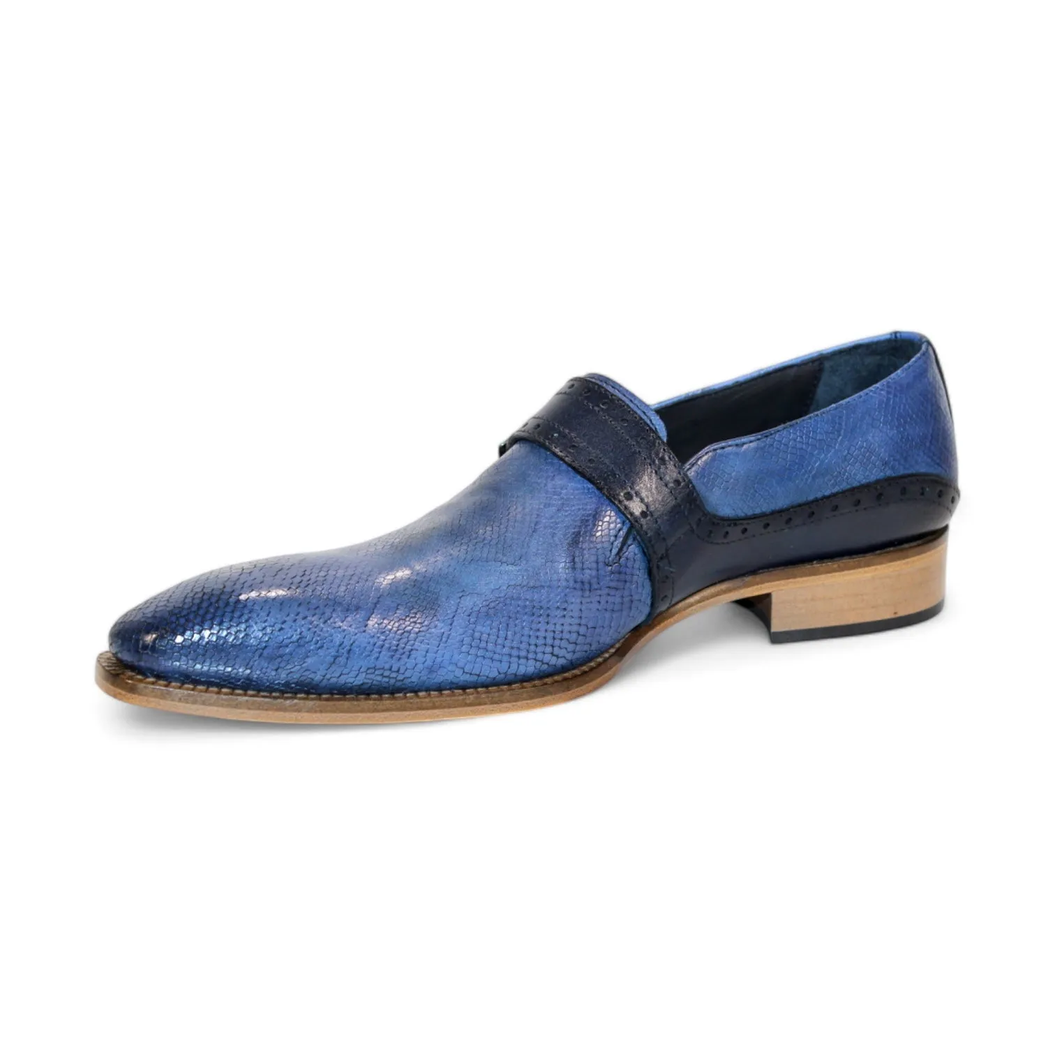 Duca Sezze Men's Shoes Powder Blue/Navy Snake Print/Calf-Skin Leather Loafers (D1172)