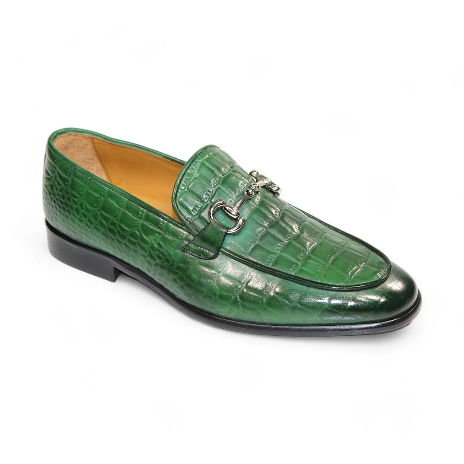 Duca Vasto Men's Shoes Green Croco Print Leather Loafers (D1178)