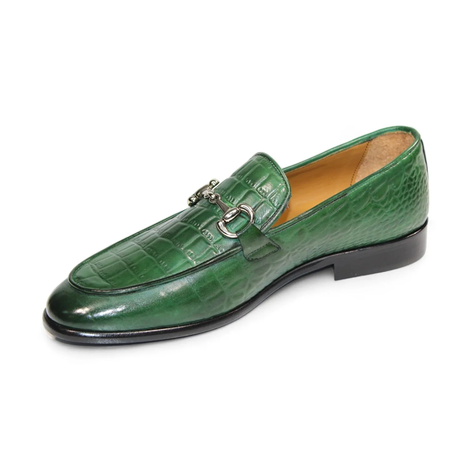 Duca Vasto Men's Shoes Green Croco Print Leather Loafers (D1178)