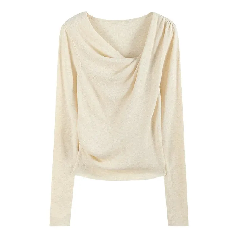 EGGKA swing collar slim fit sweater for women 2024 commuting design fashion niche chic slim long-sleeved top