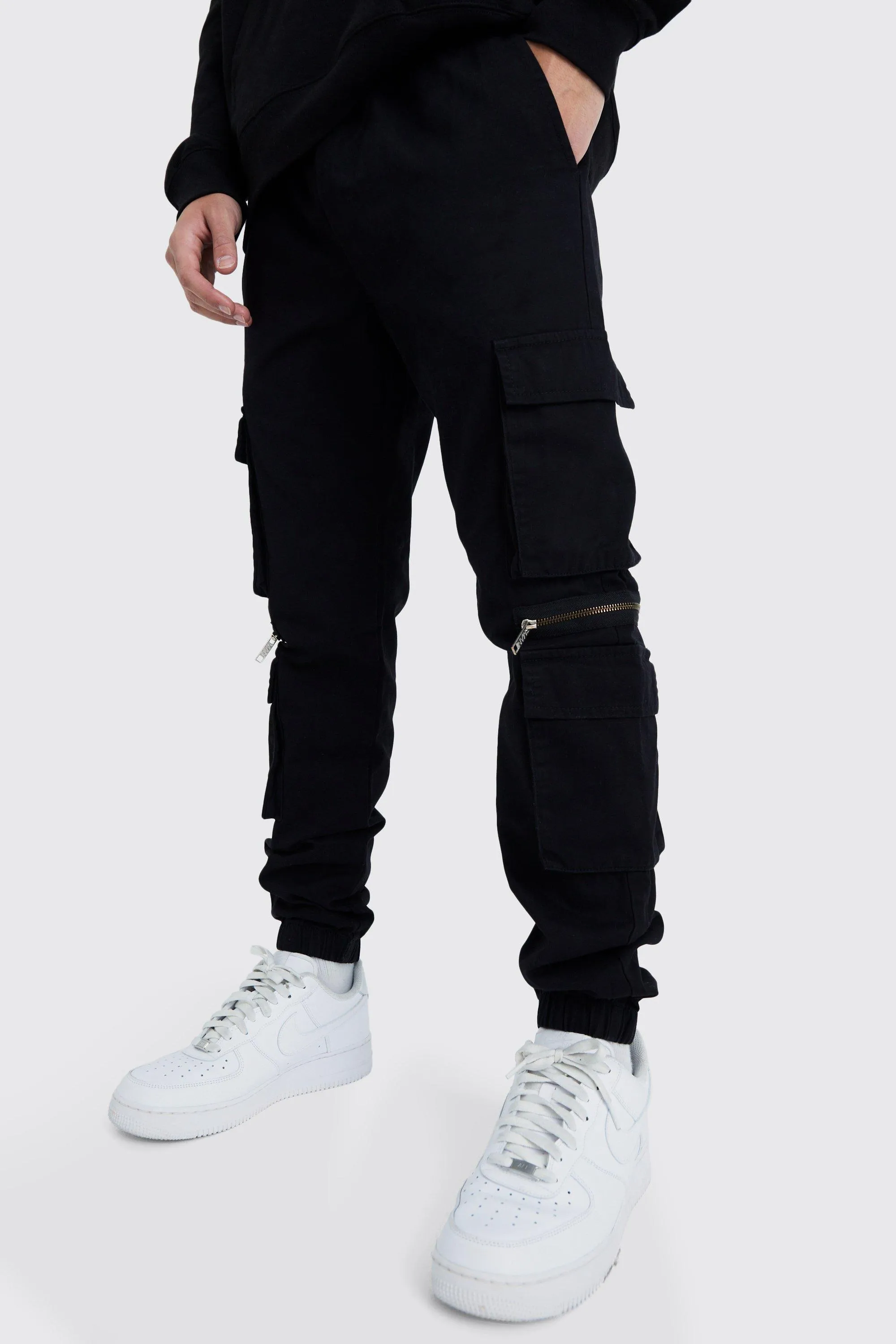 Elasticated Waist Multi Pocket Zip Cargo Pants