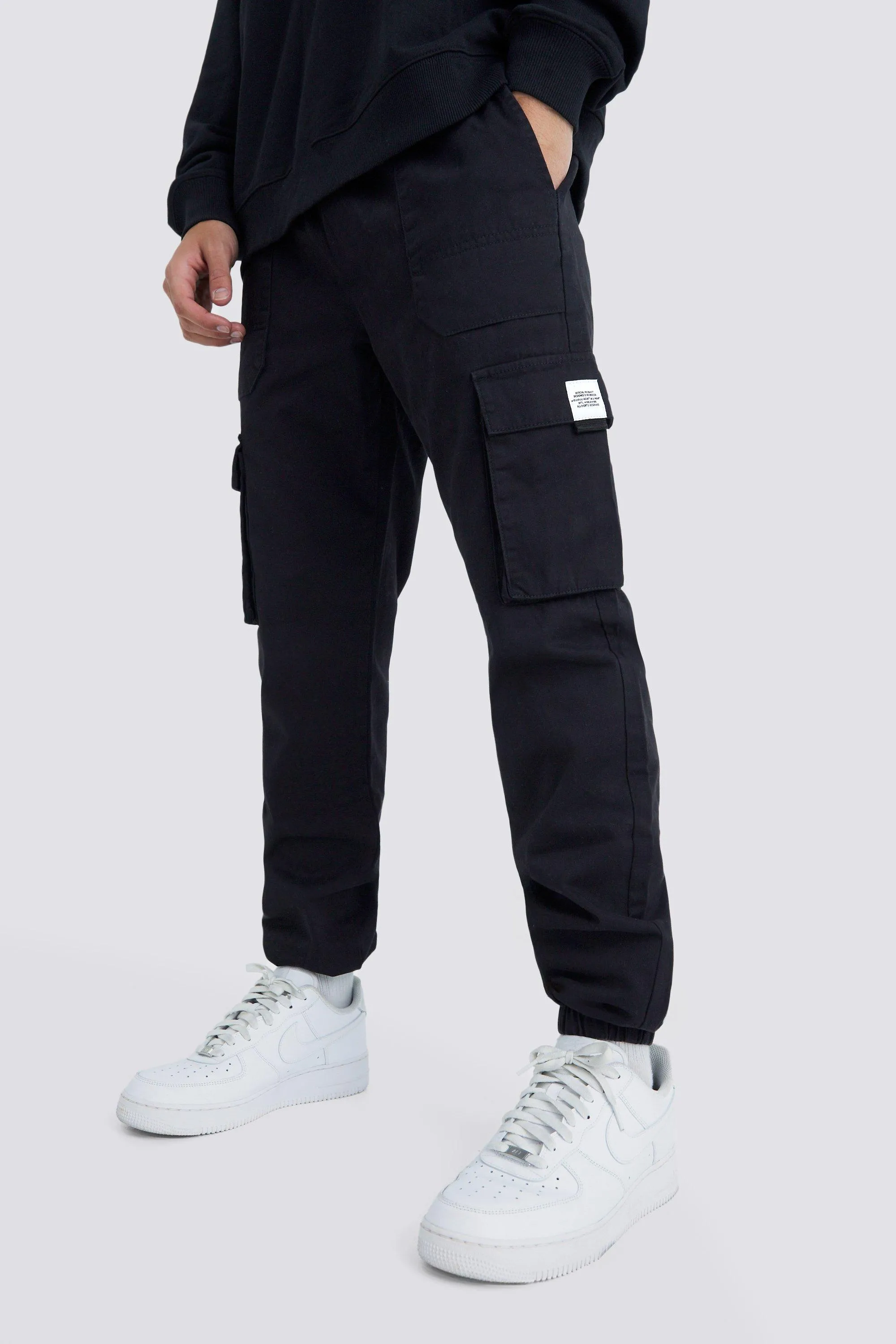 Elasticated Waist Slim Fit Buckle Cargo Pants