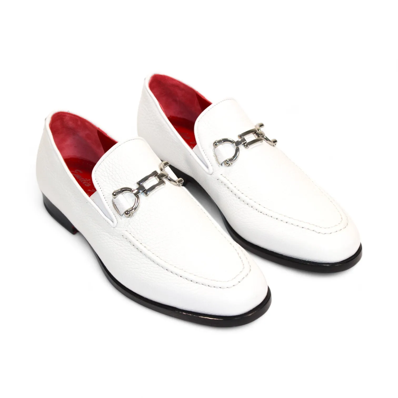 Emilio Franco Edgardo Men's Shoes White Deer-Skin Leather Loafers (EF1249)