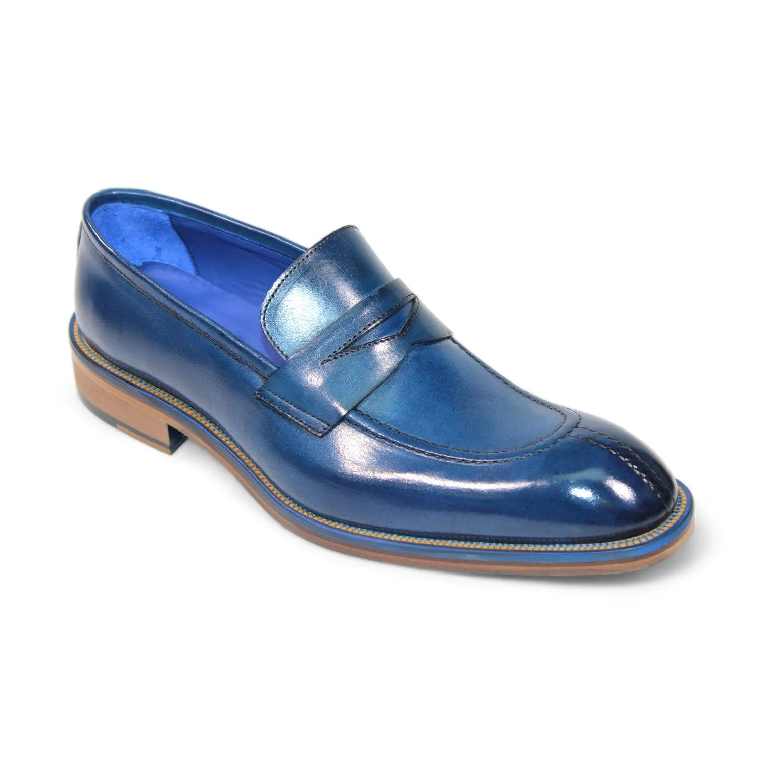 Emilio Franco Mirko Men's Shoes Blue Calf-Skin Leather Loafers (EF1260)