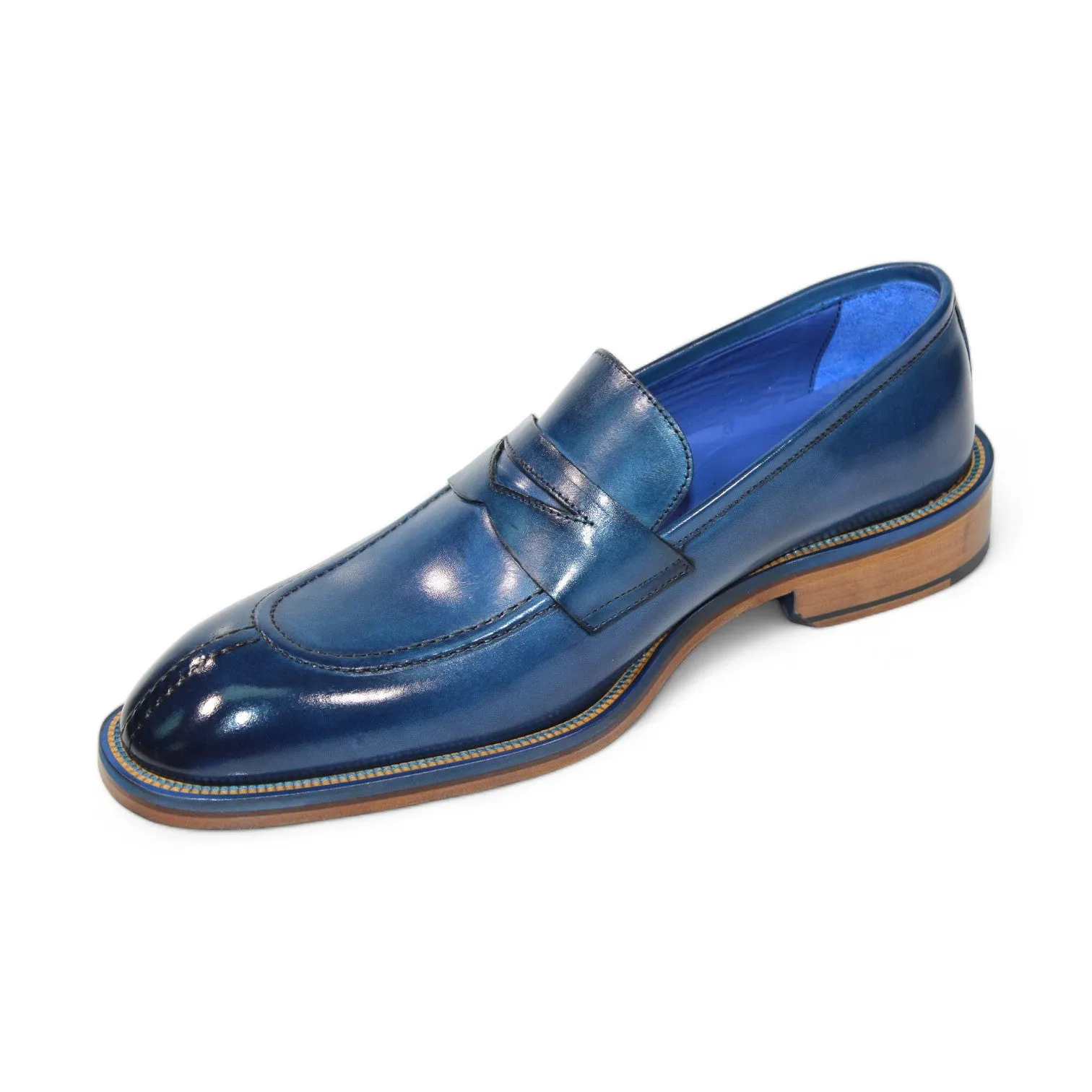 Emilio Franco Mirko Men's Shoes Blue Calf-Skin Leather Loafers (EF1260)