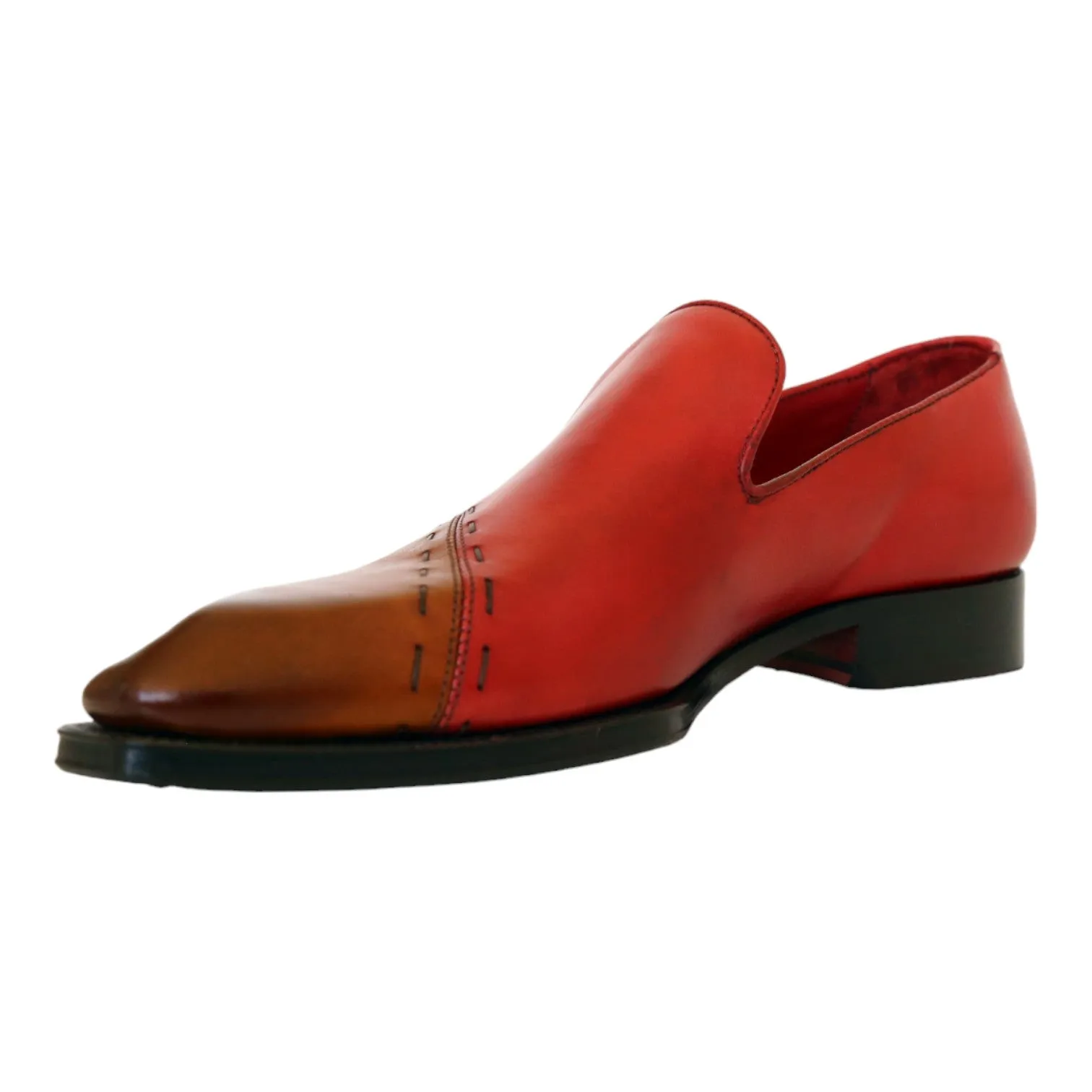 Emilio Franco Vittorio Men's Shoes Gold/Red Calf-Skin Leather Loafers (EF1239)