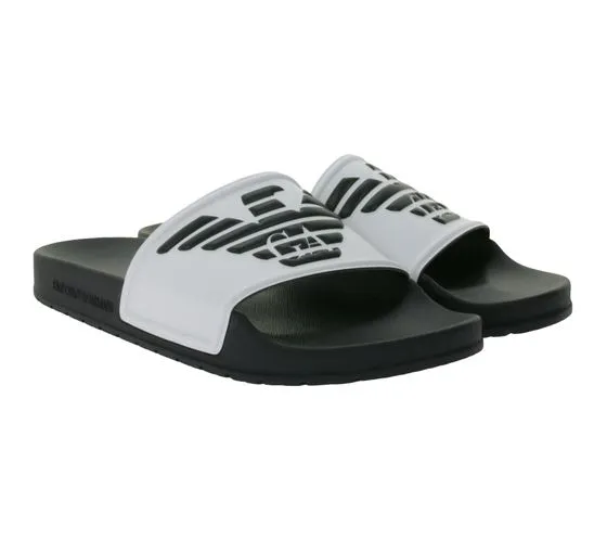 Emporio Armani Sliders Mules pour hommes Chaussures de bain Pantoufles de bain d'été XN747 Blanc/Noir ou Noir/Blanc
