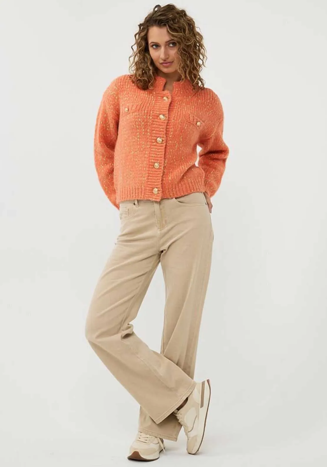 Esqualo Thick Knit Button Up Cardigan, Orange