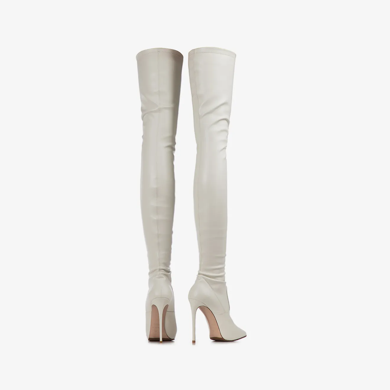 EVA THIGH-HIGH BOOT 120 mm Milk white stretch vegan leather over-the-knee boot