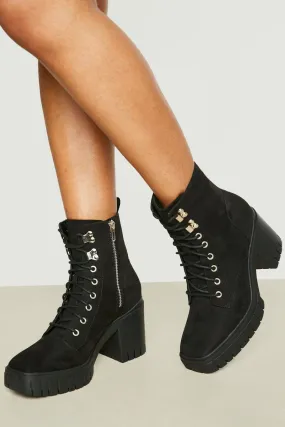 Eyelet Lace Up Block Heel Combat Boots