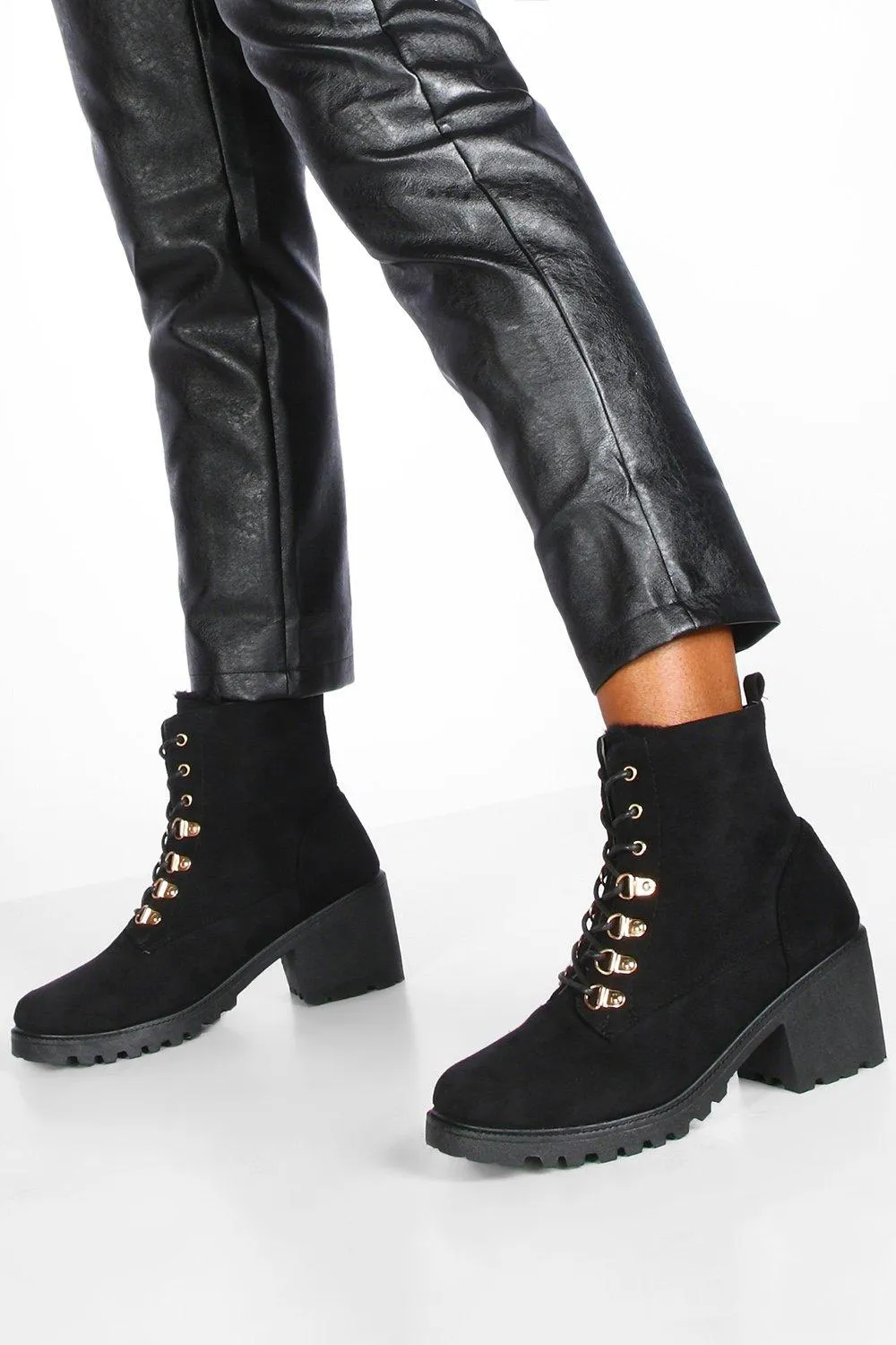 Faux Fur Lined Block Heel Combat Boots