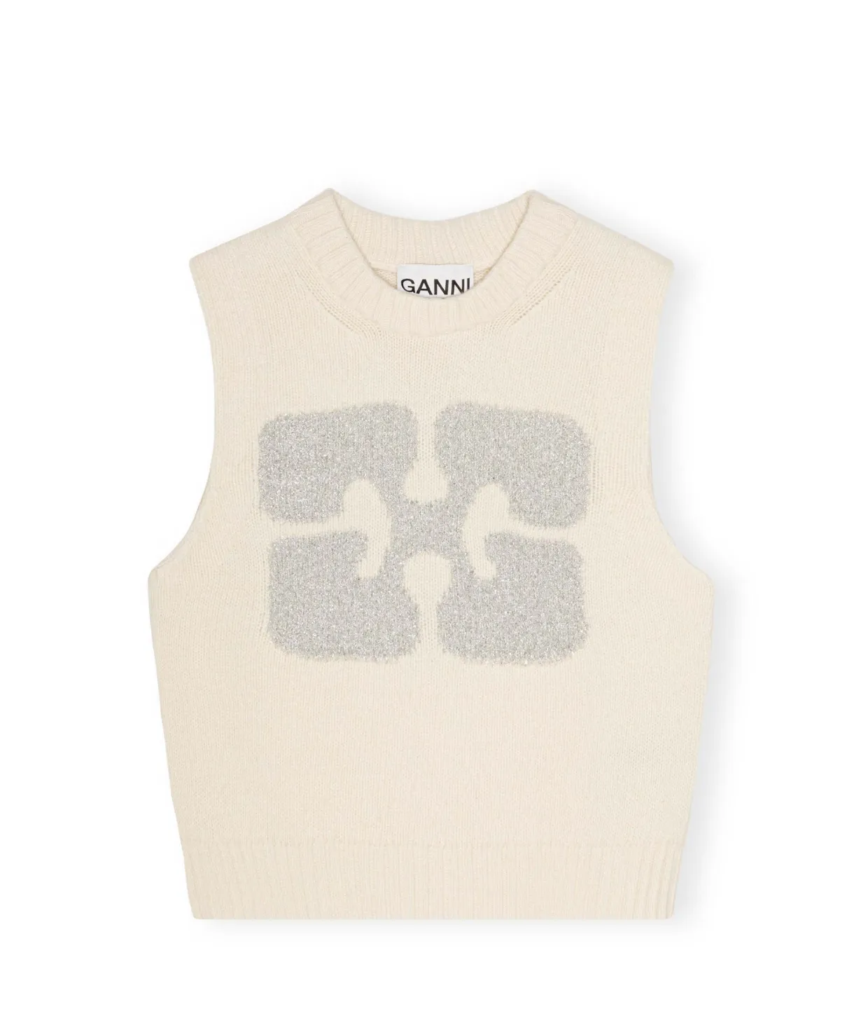 Graphic Wool Vest in Egret