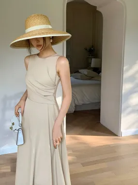 Guo Ge's Sleeveless Dress Women's 2024 Summer New Style Waist Slimming Commuting Pleated Vest Long Skirt