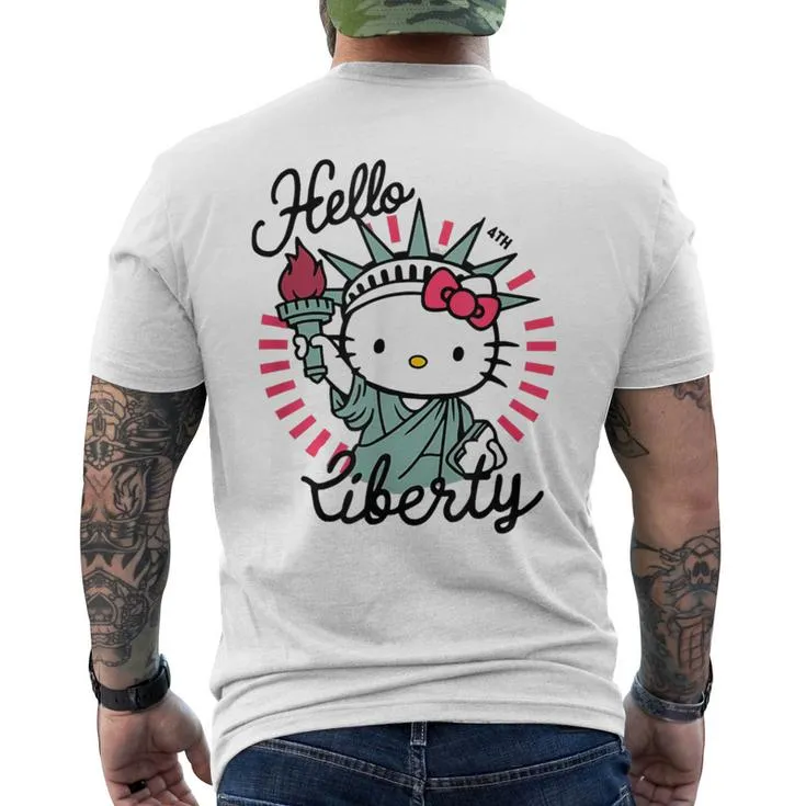 Hello Liberty With Kitty 4Th Of July American Flag Men's T-shirt Back Print