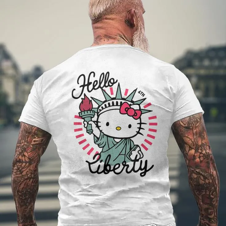 Hello Liberty With Kitty 4Th Of July American Flag Men's T-shirt Back Print