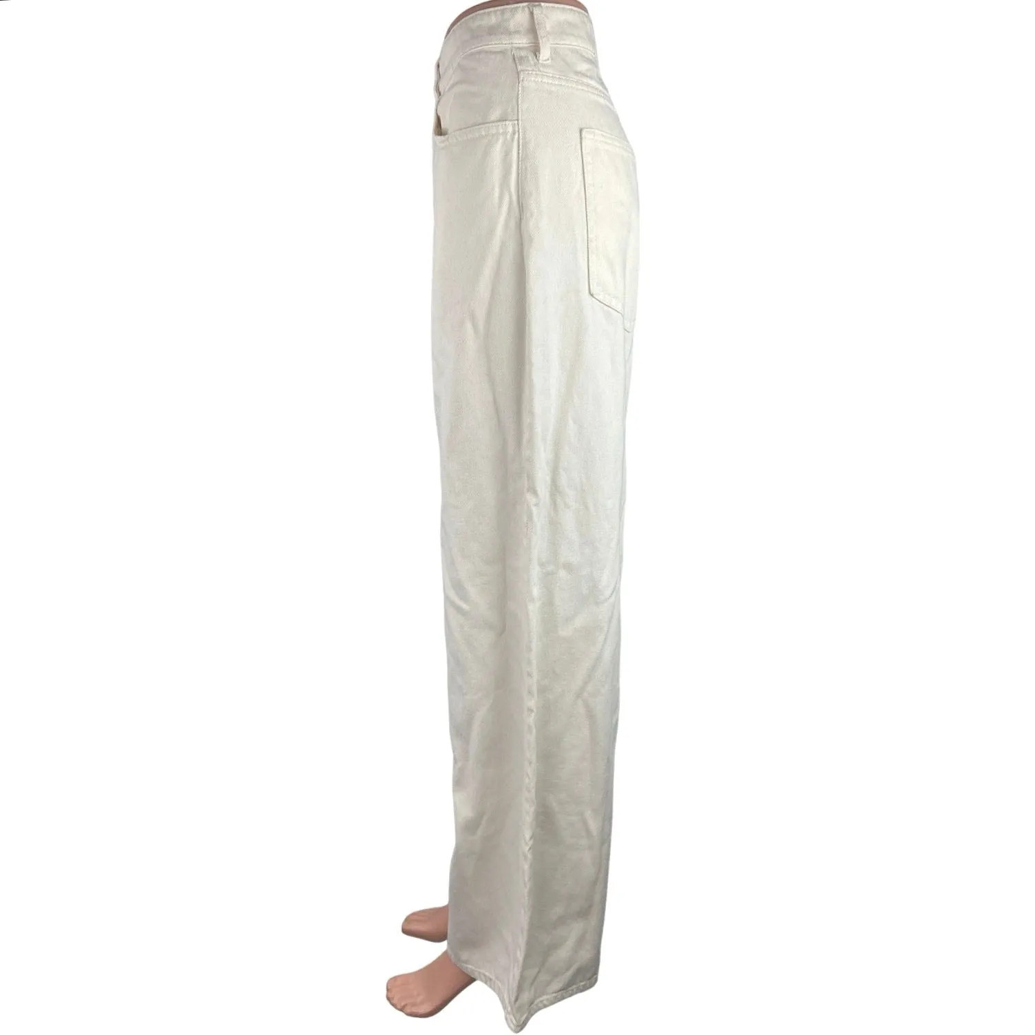 H&M White 100% Cotton Non Stretch Denim High Rise Wide Leg Jeans Size 12