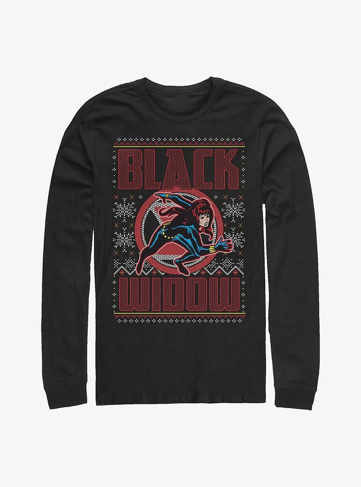 Hot Topic Marvel Black Widow Ugly Holiday Long-Sleeve T-Shirt