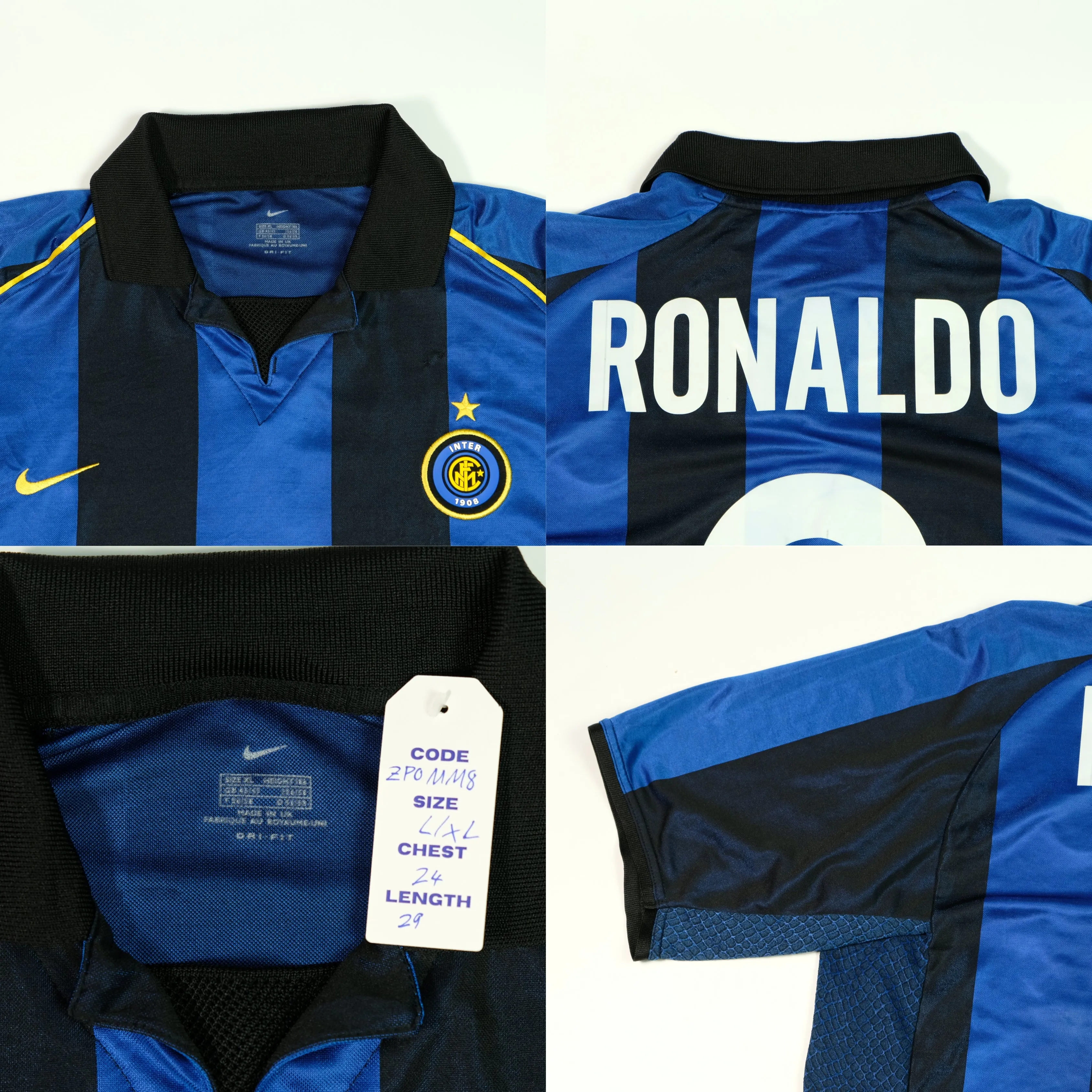 Inter Milan Italy Ronaldo 9 Nike Original 2001/2002 Home Football Shirt Large/XL