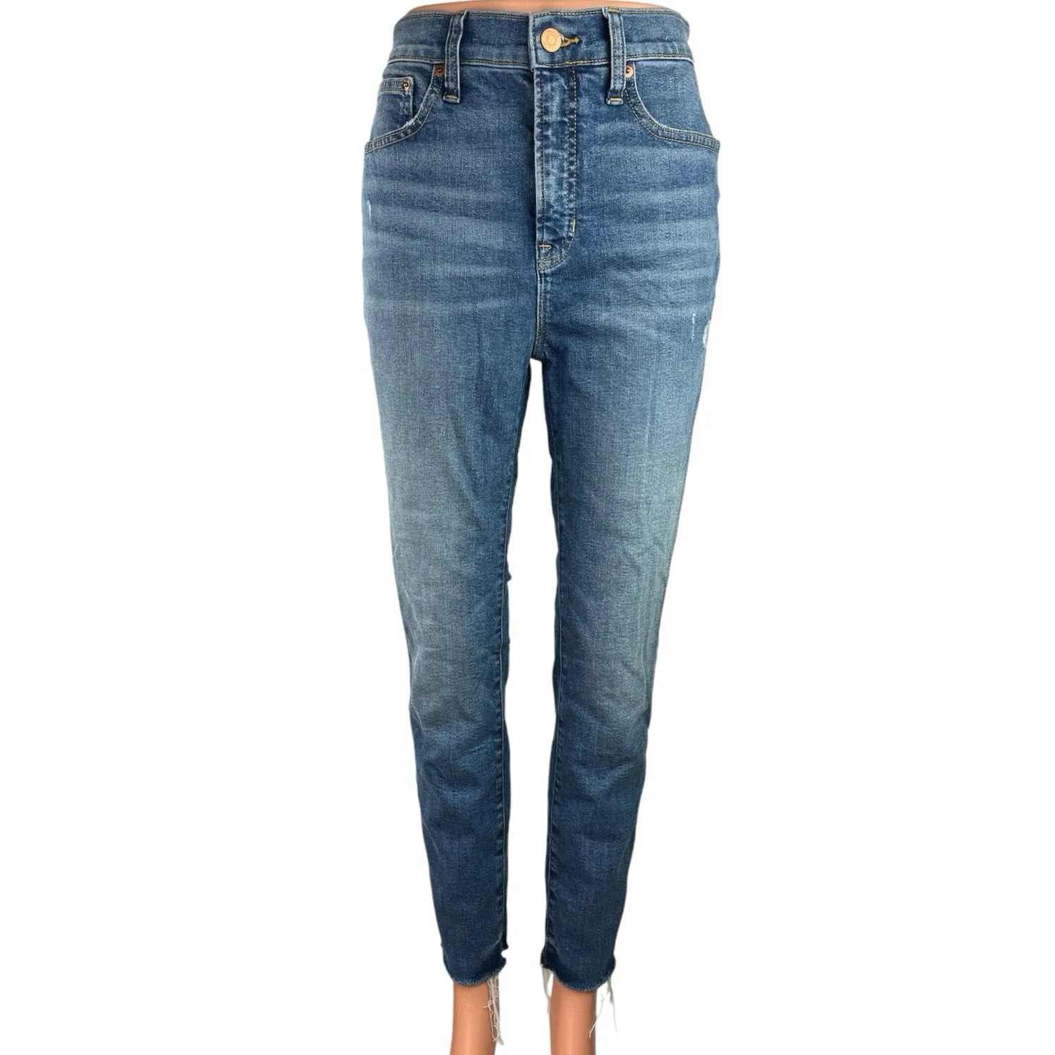 J.Crew Women's Blue Denim High Rise Raw Hem Slim Leg Ankle Toothpick Jeans Sz 29