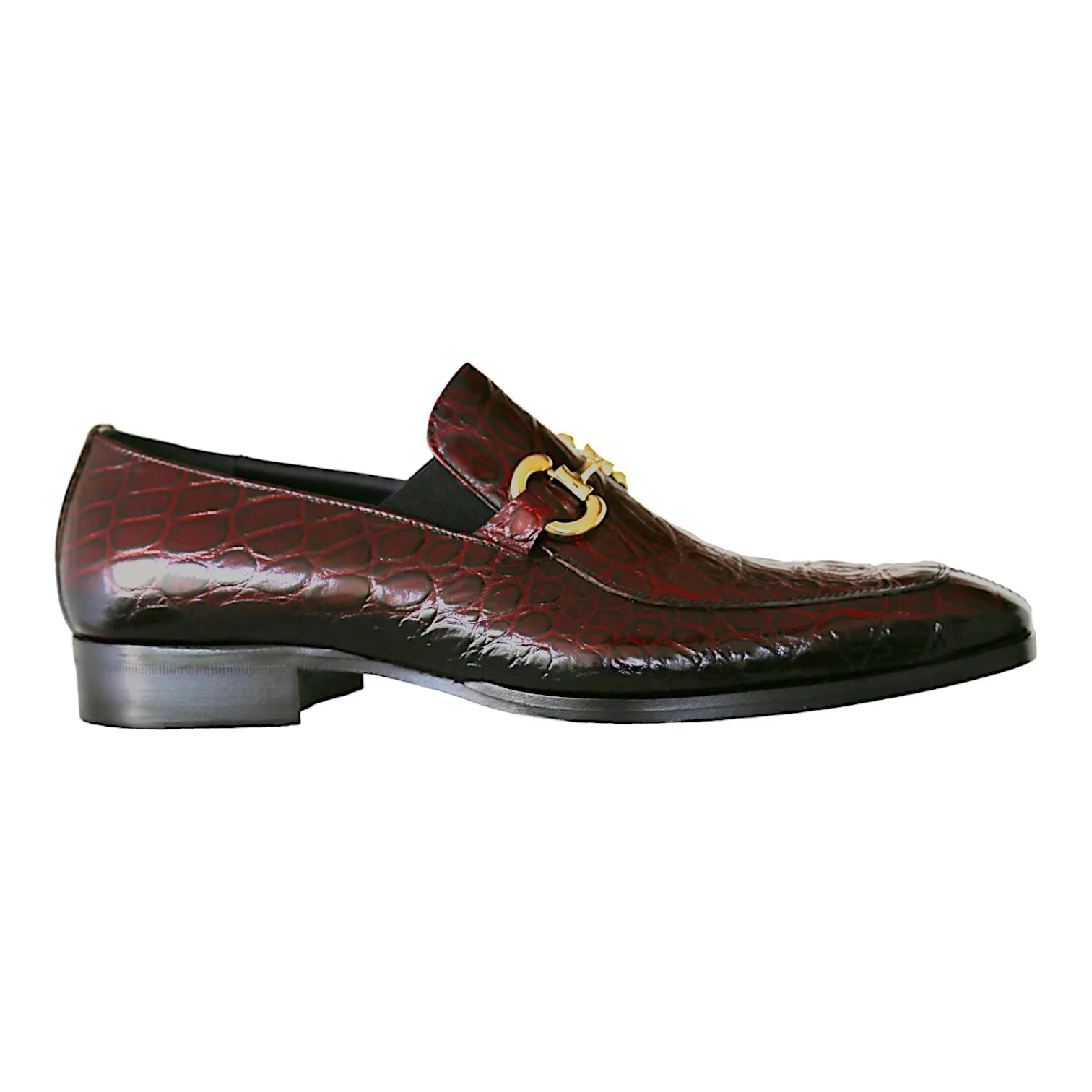 Jo Ghost 4956 Men's Shoes Burgundy Crocodile Print Leather Horsebit Loafers (JG5368)