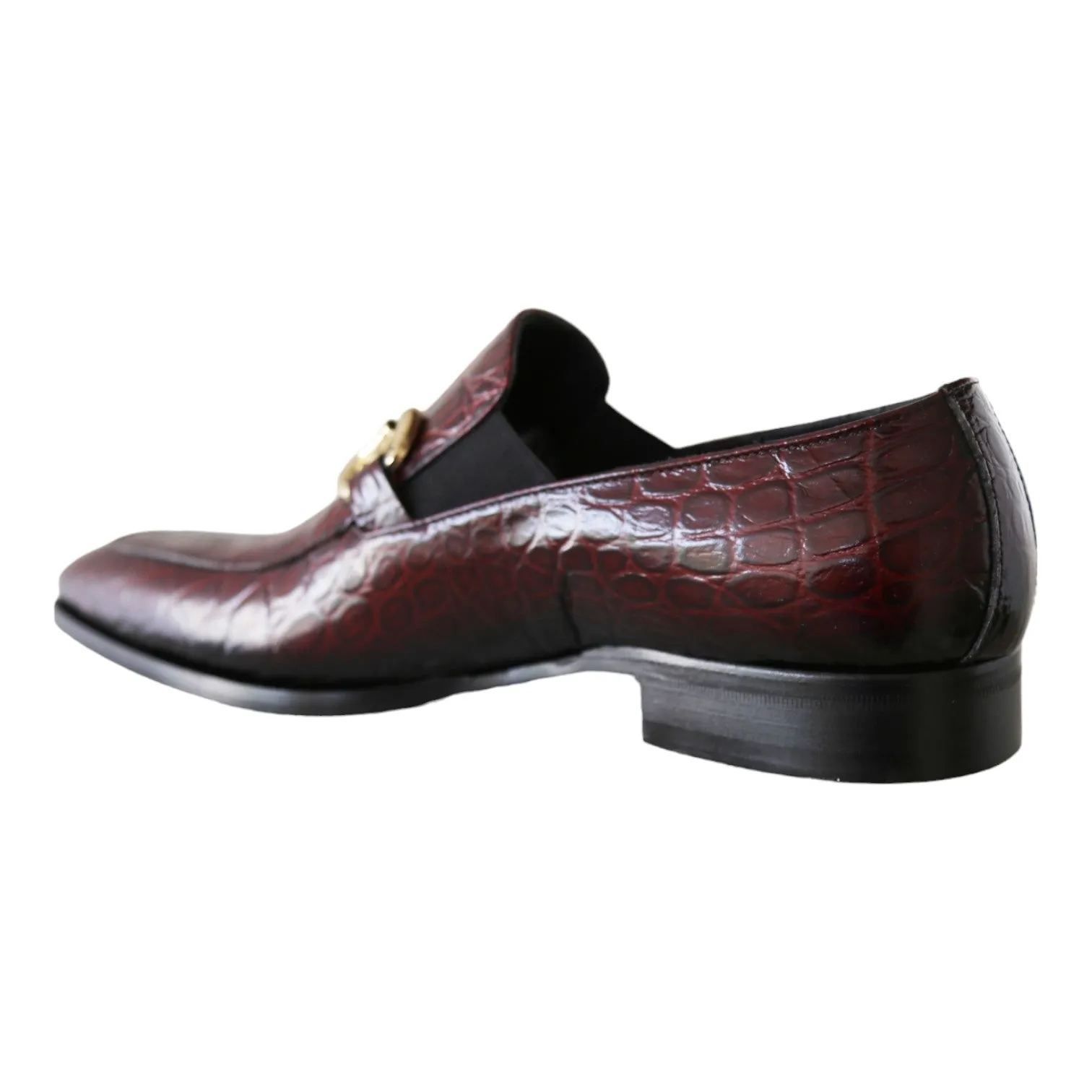 Jo Ghost 4956 Men's Shoes Burgundy Crocodile Print Leather Horsebit Loafers (JG5368)