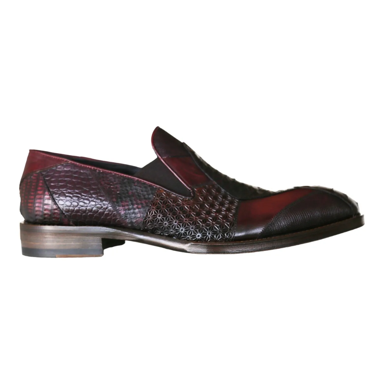 Jo Ghost 4992 Men's Shoes Burgundy Multi Texture Print Leather Loafers (JG5366)