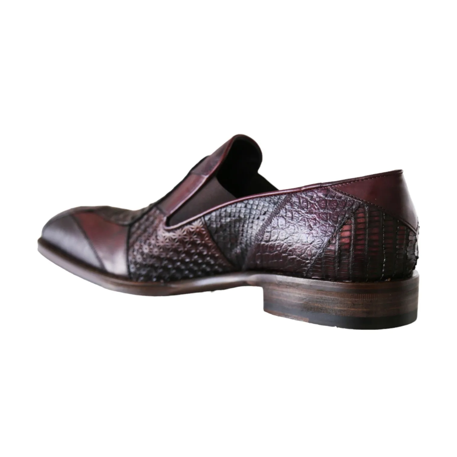 Jo Ghost 4992 Men's Shoes Burgundy Multi Texture Print Leather Loafers (JG5366)