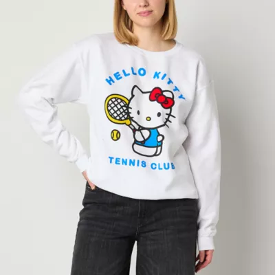 Juniors Hello Kitty Tennis Club Womens Crew Neck Long Sleeve Hello Kitty Sweatshirt