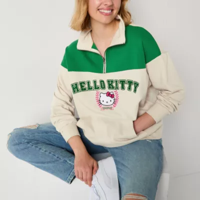 Juniors Womens Mock Neck Long Sleeve Hello Kitty Quarter-Zip Pullover