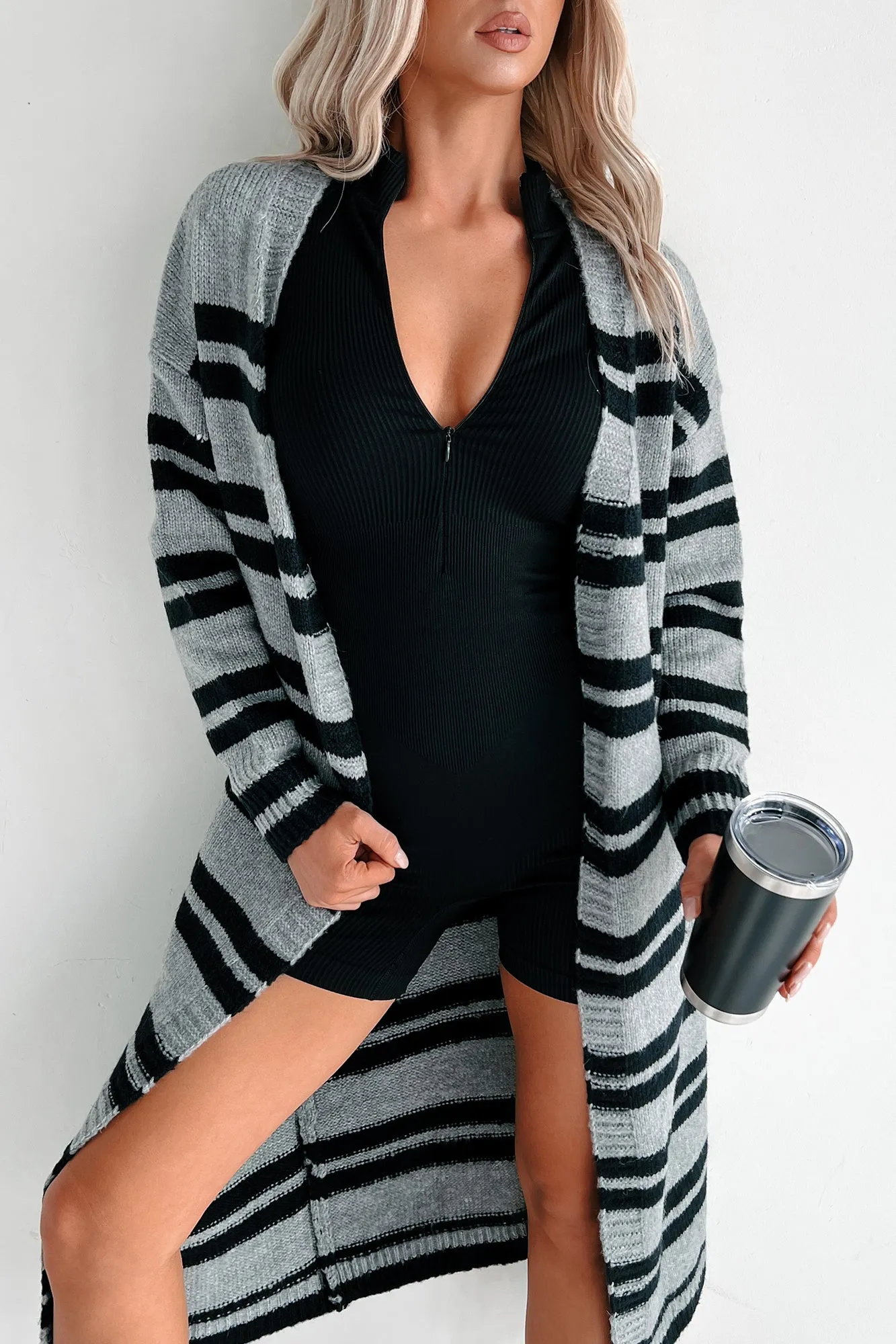 Just A Cold Spell Striped Cardigan (Black/Grey)
