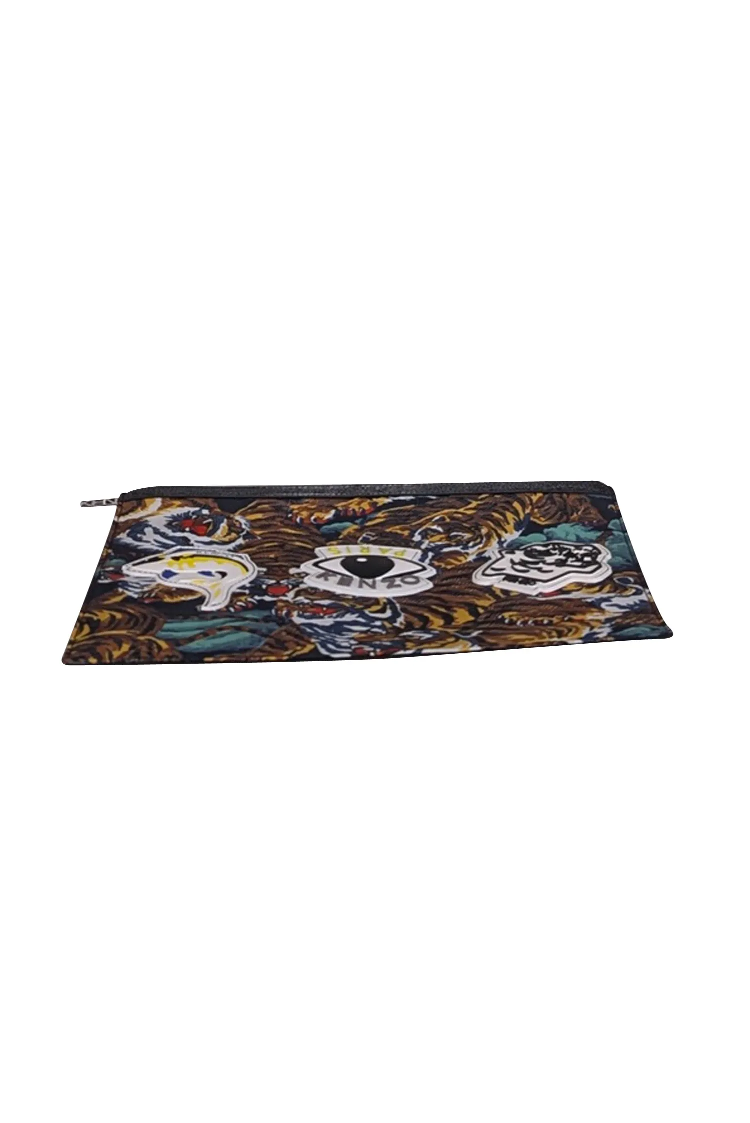 Kenzo - Black & Multi Color Tiger Graphic & Patchwork Clutch