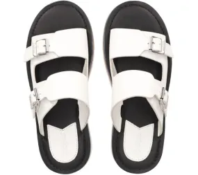 Kickers Kick Hot Mules en cuir véritable pour femmes avec doubles brides et plateforme colorée 894972-50 33 Blanc
