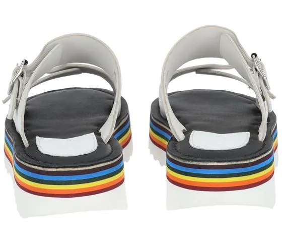 Kickers Kick Hot Mules en cuir véritable pour femmes avec doubles brides et plateforme colorée 894972-50 33 Blanc