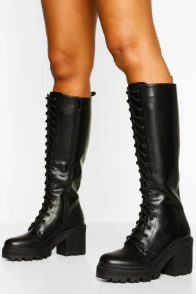 Knee High Lace Up Chunky Combat Boots