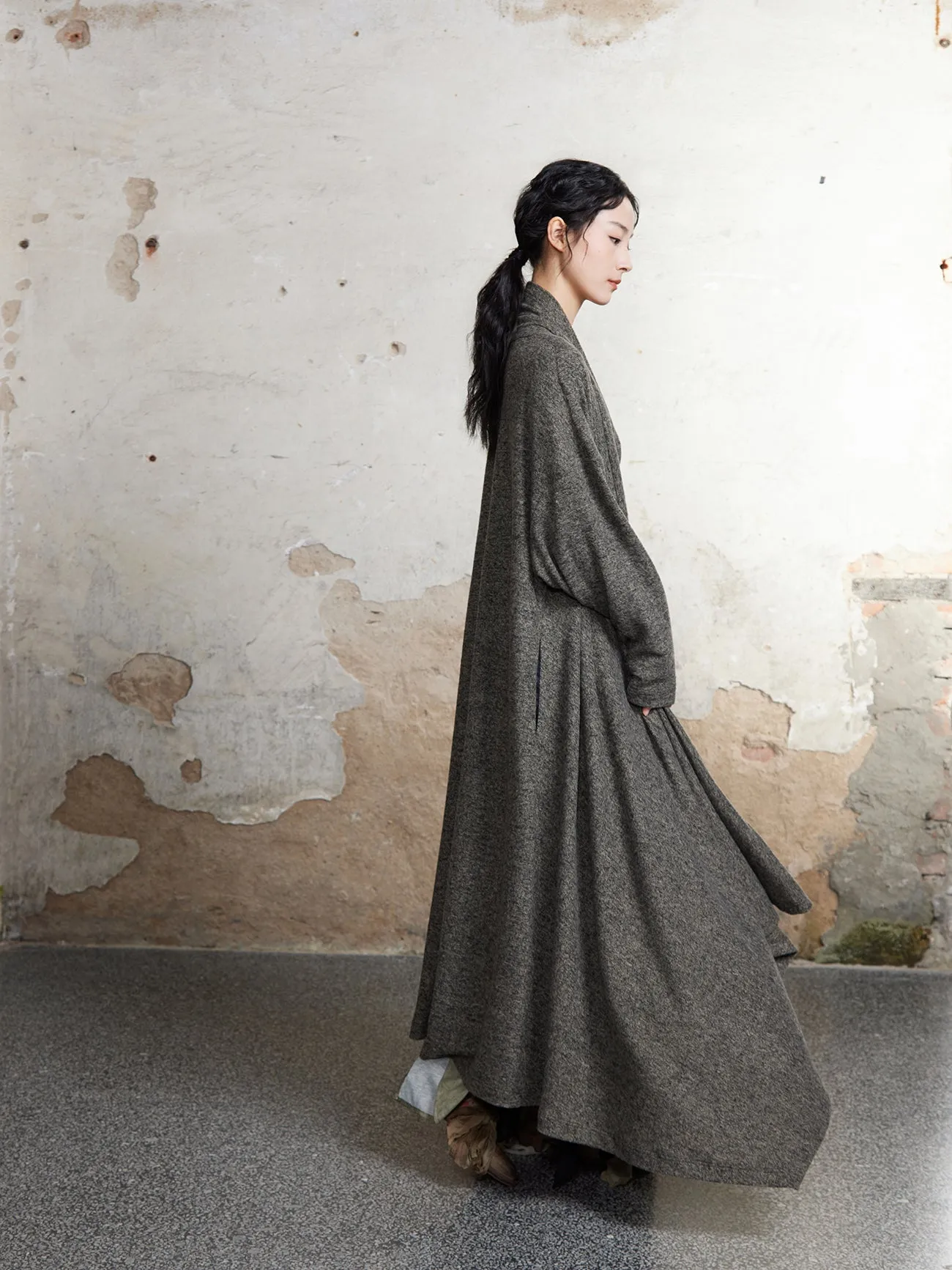 Knitted Pile Collar Long Gown Cardigan