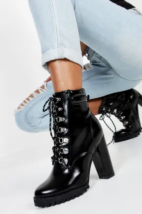 Lace Up Heeled Combat Boots