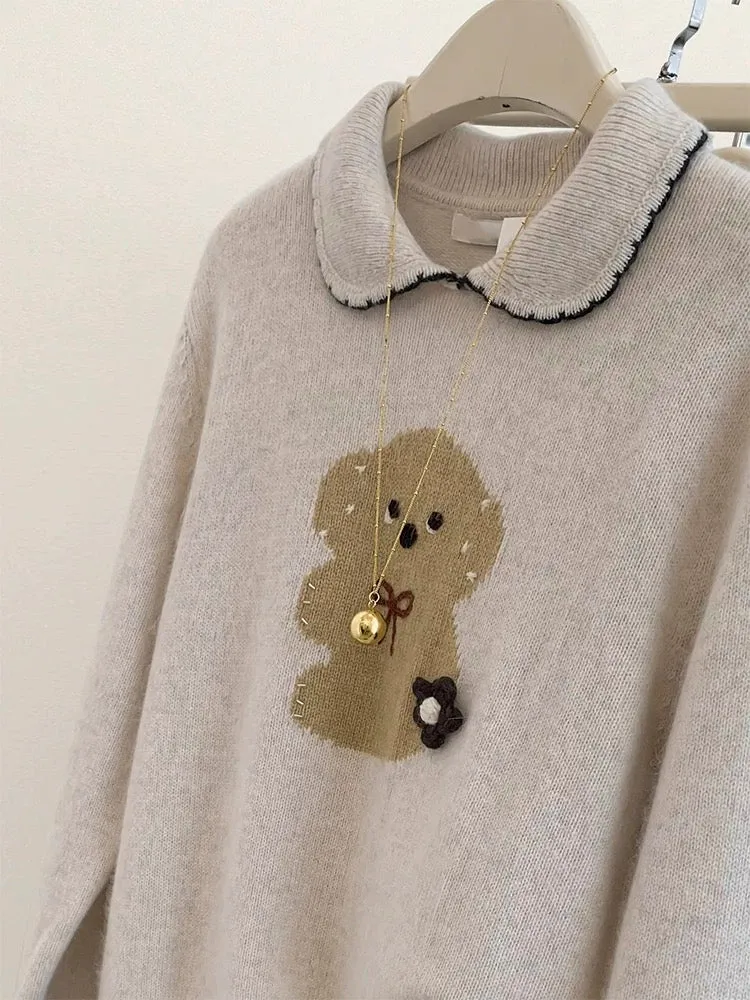 Lapel pullover short sweater for women in autumn and winter, outer wear and inner wear, 2024 new hot style knitted top for small